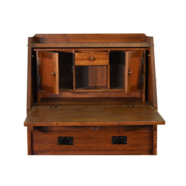 Arts and Crafts Mission Solid Oak Secretary Desk - Dark Brown For Sale - Image 4 of 9