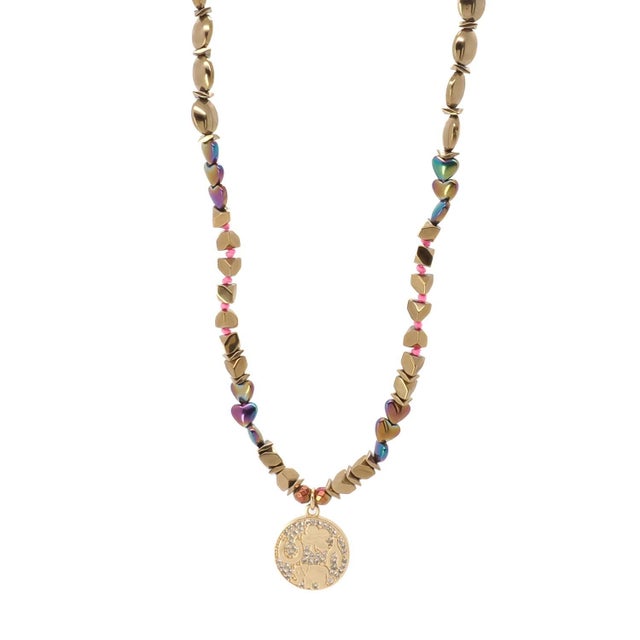 Good Luck Symbol Design Pendant Hematite Beaded Necklace For Sale - Image 4 of 9