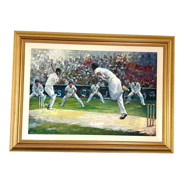"English Cricket" Contemporary Figurative Sport Painting, Framed For Sale