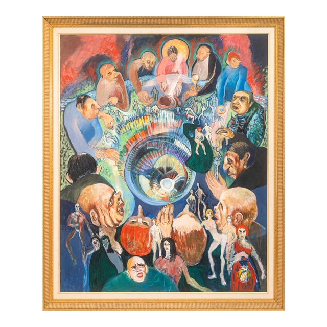 Francis Littna Last Supper, C. 1960 Signed Oil on Canvas - Modernist Religious For Sale
