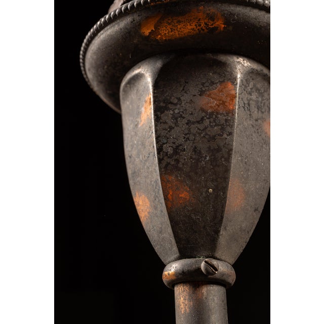 Metal Early 20th Century Triple-Arm Japanned Copper Gooseneck Chandelier For Sale - Image 7 of 7