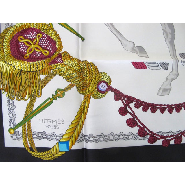 Black Hermes Paris Carre 90 Le Timbalier Black Border Silk Scarf NWT & Box For Sale - Image 8 of 13