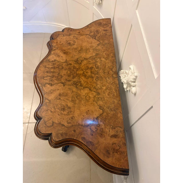 Mid 19th Century Antique Victorian Burr Walnut Card or Console Table with Carved Basket Base, 1850 For Sale - Image 5 of 16