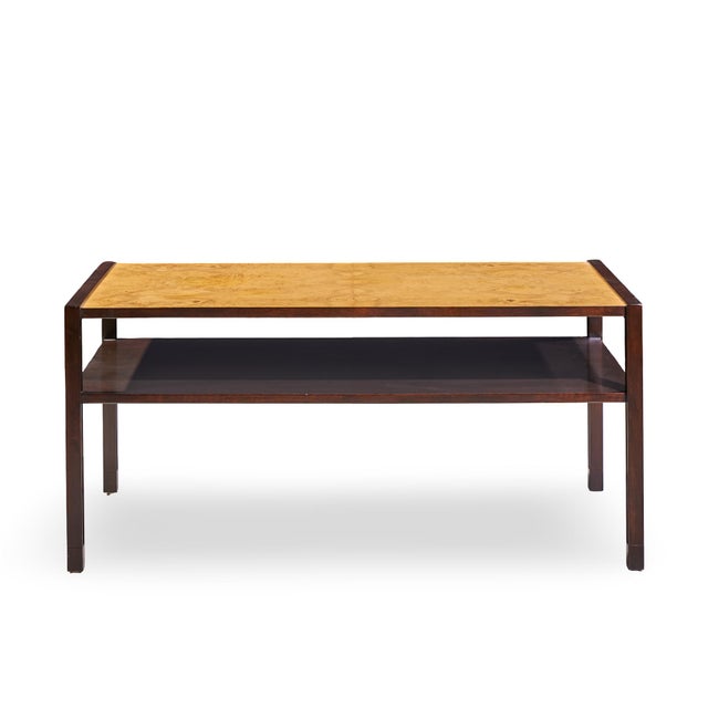 Wood Edward Wormley for Dunbar Mid Century 2-Tier Burlwood and Mahogany Coffee Table For Sale - Image 7 of 10