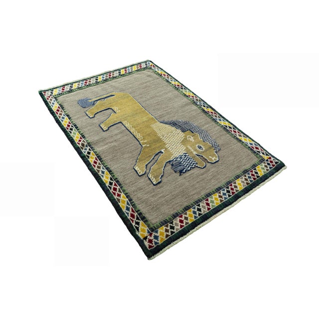 Mid-Century Modern Hand-Knotted Gabbeh Rug in Wool For Sale - Image 3 of 11