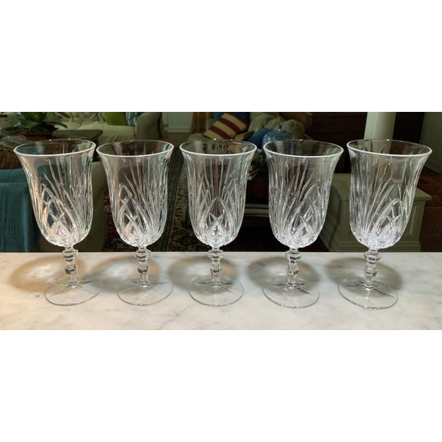 1990s Waterford Marquis Crystal Iced Tea or Water Goblets Tall Cut‑Glass Stemware for Grandmillennial - Set of 5 For Sale In New Orleans - Image 6 of 7