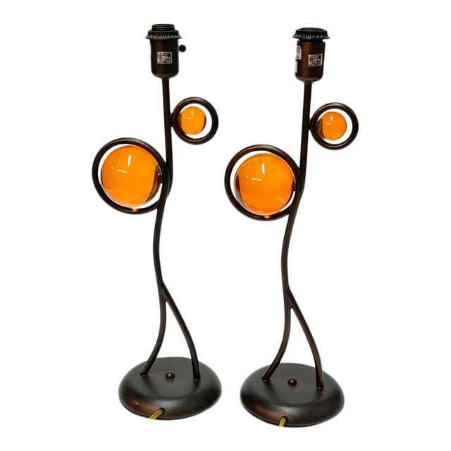 1970s Van Teal Lucite Amber Lamps - a Pair For Sale