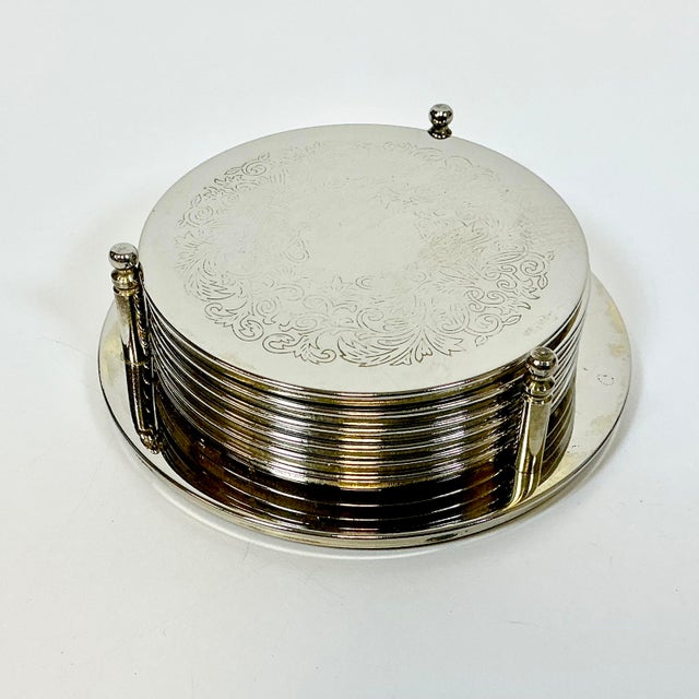 Mid 20th Century Hollywood Regency Chippendale Silver Plate Coasters and Caddy - Set of 7 For Sale - Image 6 of 15
