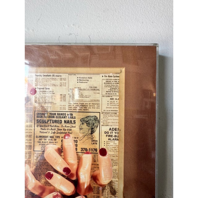 Plastic 1987 Vintage Collage “Let Your Fingers” Wall Art Painting by Polizzotto – Framed/ Sold For Sale - Image 7 of 12