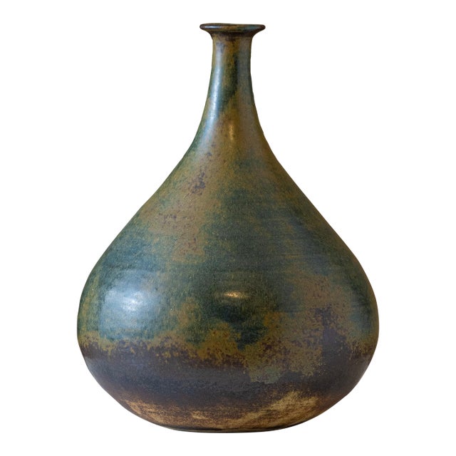 Mid-Century Modern Studio Pottery Teardrop Bottle Vase Signed Ms 17 For Sale