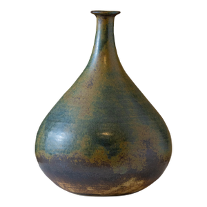 Mid-Century Modern Studio Pottery Teardrop Bottle Vase Signed Ms 17