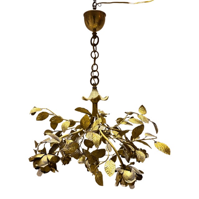 1950s Tole Italian Chandelier From Florence in Brass For Sale