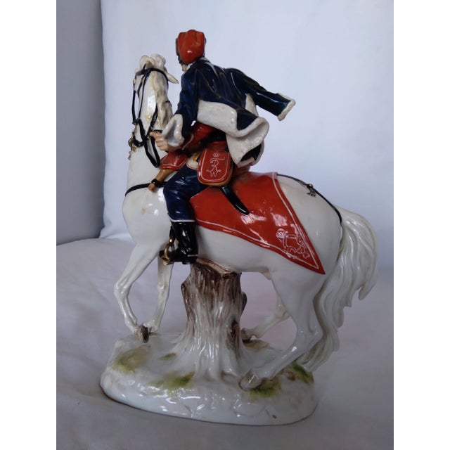 Traditional Antique Meissen Porcelain Figurine of a Hussar Officer on Horseback For Sale - Image 3 of 5