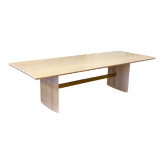 Custom Design Double Pedestal Light Oak Wood Dining Table For Sale