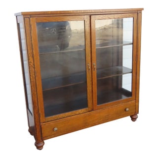 Peck and Hills Furniture Tiger Oak China Cabinet Bookcase Cupboard 6569 For Sale