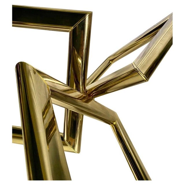 Metal Modern Geometric Round Glass and Brass Coffee Table, 1970's For Sale - Image 7 of 8