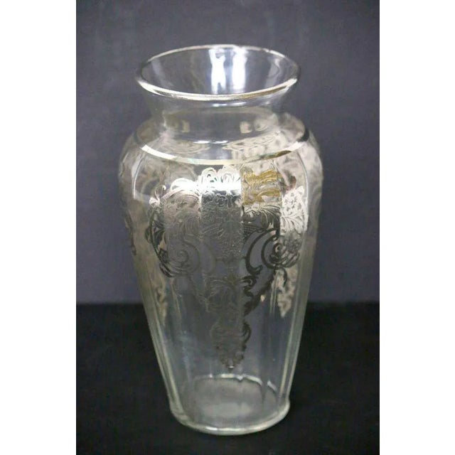 Lovely delicate Art Nouveau clear glass vase with delicate sterling silver overlay with a Classic fanciful design all...