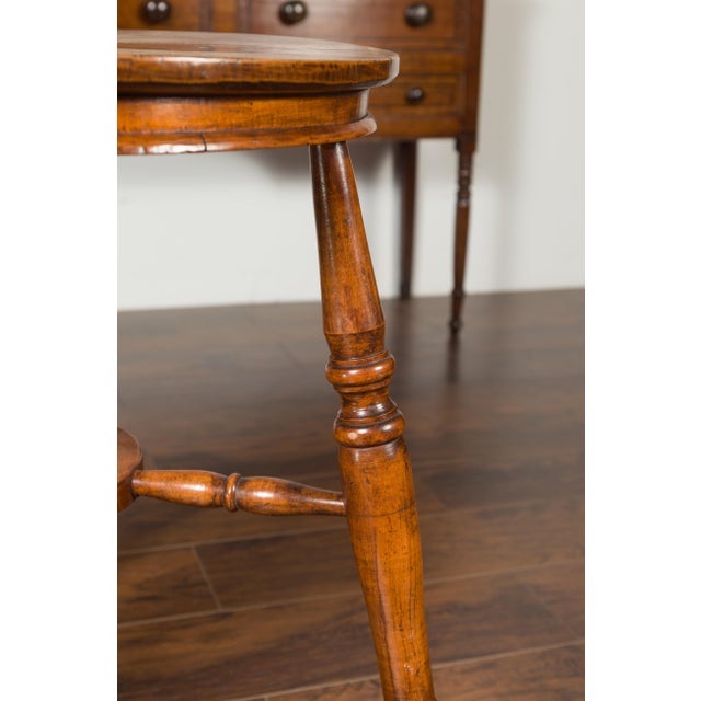 English 1860s Cricket Table with Turned Legs and Circular Sycamore Top For Sale - Image 12 of 12