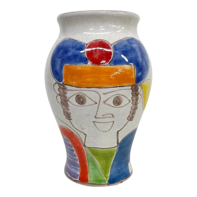1960s Giovanni DeSimone Italian Colorful Hand-Painted Ceramic Pottery Vase Italy For Sale