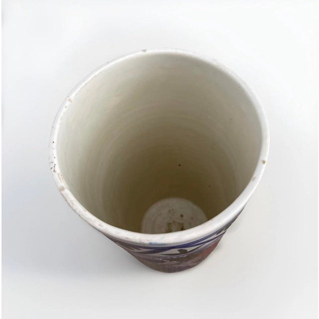 Mediterranean Vintage Hand-Painted Spanish Ceramic Umbrella Stand – Andalusian Floral, 18.5” For Sale - Image 3 of 6