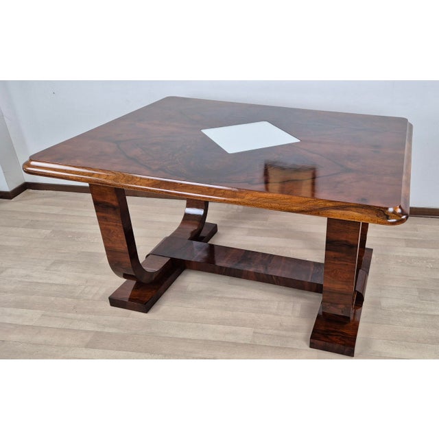 A rare, if not unique, venetian art deco walnut burl table with walnut trim from the height of the italian art deco...
