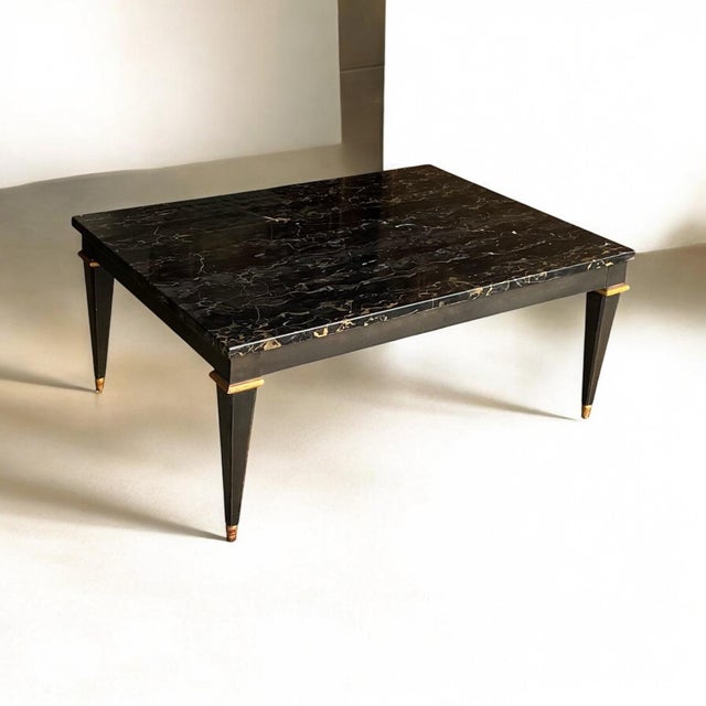 Neo-Classical Style Ebonized & Gilt Marble Top Coffee Table