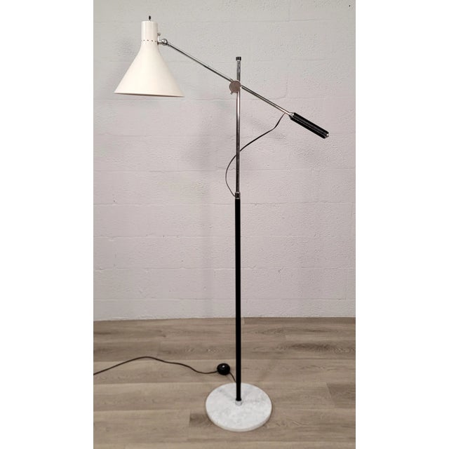 Angelo Lelii (Lelli) for Arredoluce Single-Arm White Adjustable Floor Lamp For Sale In Miami - Image 6 of 12