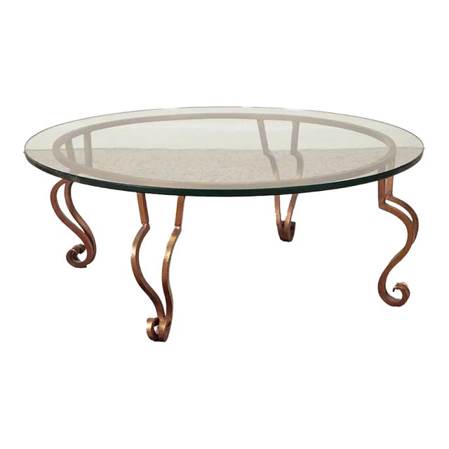 A Gilt Iron and Glass Top Coffee Table in the Manner of Ramsay Circa 1975 For Sale