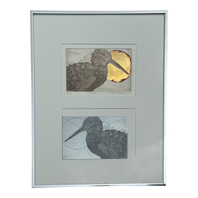 Margaret Albritton “Willet” Limited Edition Etching With Plate – Signed, Numbered, Gold Leaf For Sale