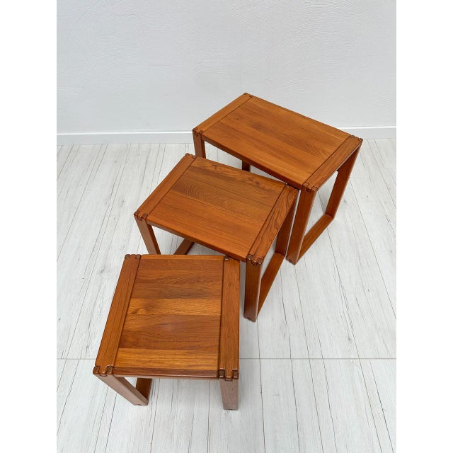 1970s Vintage Mid-Century Danish Teak Nesting Coffee Side Tables, 1970s, Set of 3 For Sale - Image 5 of 6