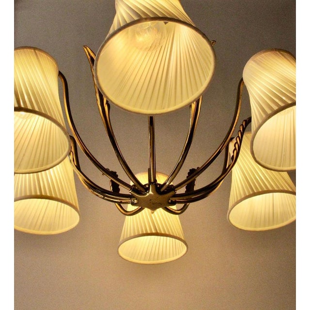 Vintage Pendant Light in Brass with Silk Shades by Josef Frank, 1955 For Sale - Image 11 of 17
