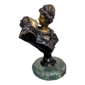 Antique French Bronze Le Baiser Donne Bust Figurine After Jean Antoine Houdon