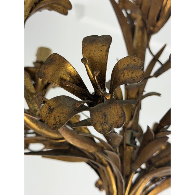 Metal Four-Light Chandelier in Gold-Colored Wrought Iron, Italy, 1950 For Sale - Image 7 of 9
