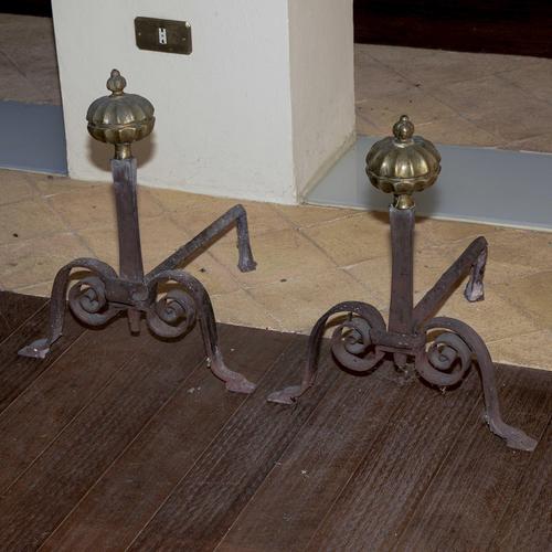 Antique Andirons with Wrought Metal Knobs, Set of 2 For Sale - Image 5 of 9