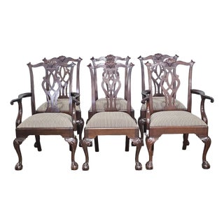 Vintage Set of 6 Stickley Chippendale Mahogany Carved Dining Chairs Claw & Ball Feet For Sale