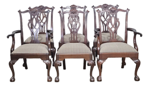 Vintage Set of 6 Stickley Chippendale Mahogany Carved Dining Chairs Claw & Ball Feet