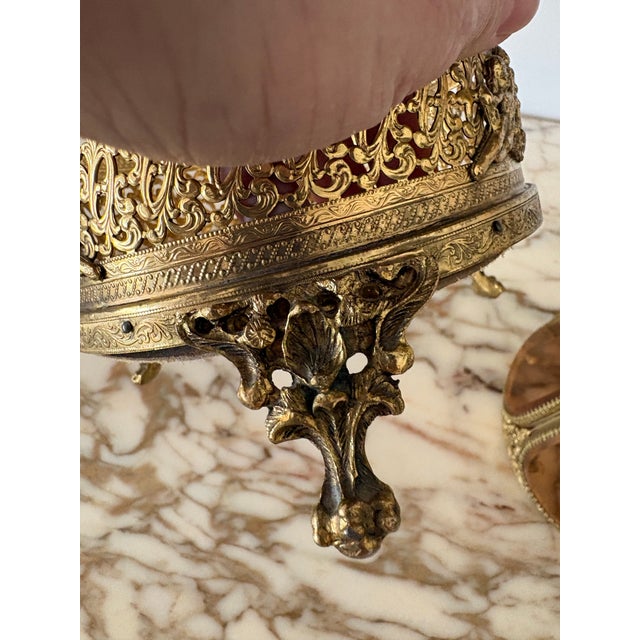 Metal Vintage Hollywood Regency Amber Glass Hexagon Jewelry Casket Display For Sale - Image 7 of 11