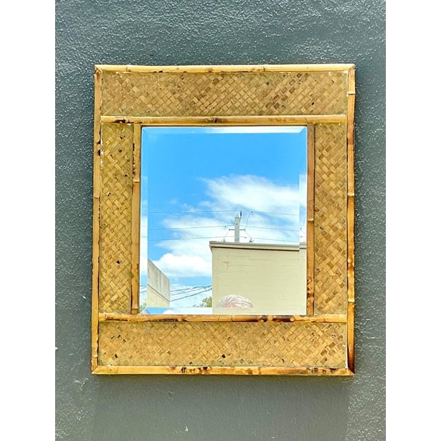 Wood Vintage Woven Bamboo Wall Mirror For Sale - Image 7 of 14