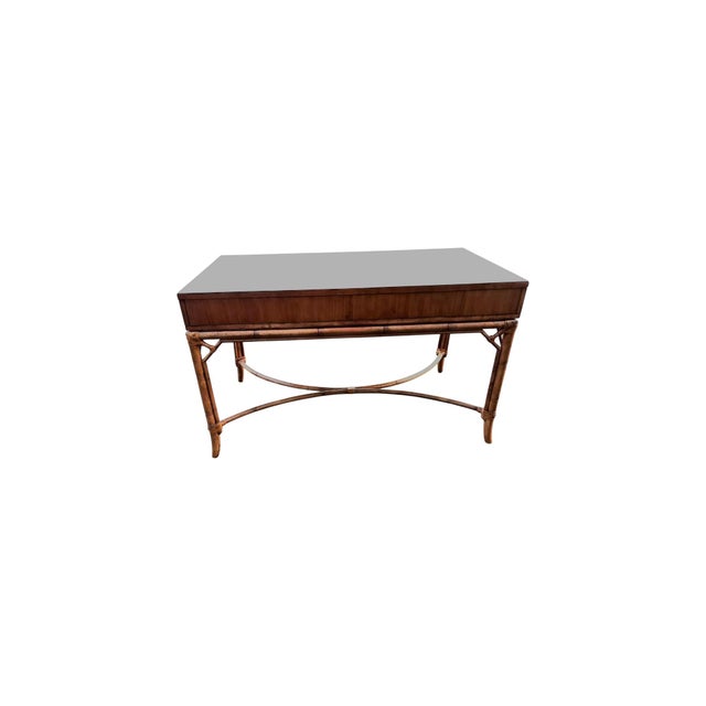Traditional Late 20th Century Tommy Bahama Faux Bamboo & Rattan Beach House Desk For Sale - Image 3 of 10