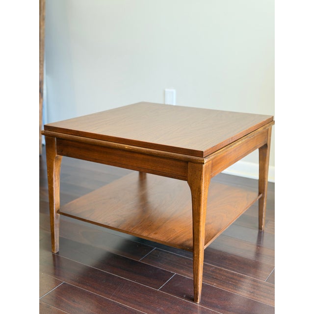 Lane Furniture 1960s Mid-Century Modern Walnut Floating-Top End Table With Lower Shelf — MCM Lamp Side Table For Sale - Image 4 of 12