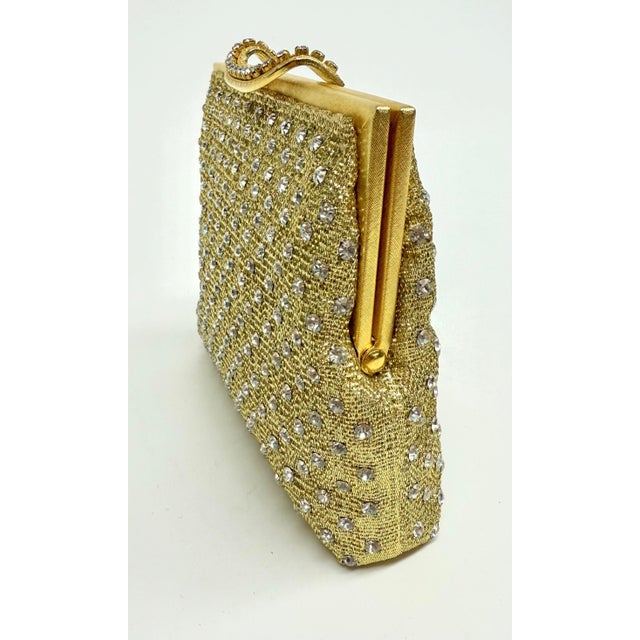 Vintage Gold Mesh Rhinestone Evening Purse by Walborg For Sale In Portland, ME - Image 6 of 11