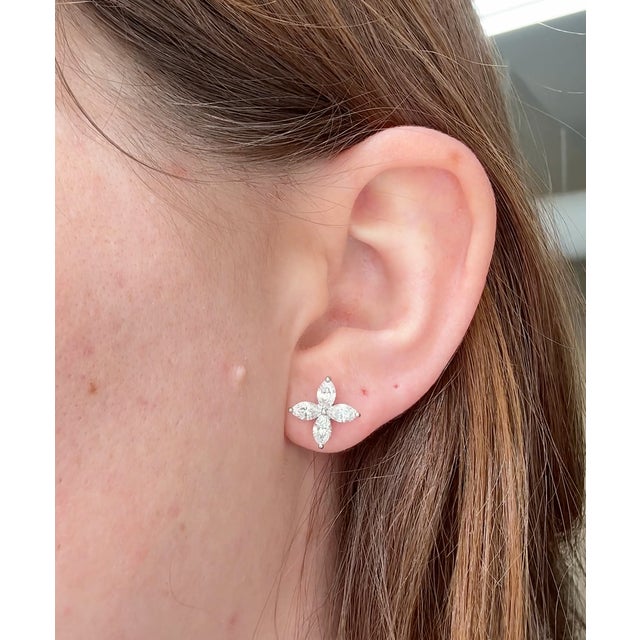 Platinum Marquise Cut Diamond Flower Platinum Stud Earrings 1.62 Carat For Sale - Image 8 of 9