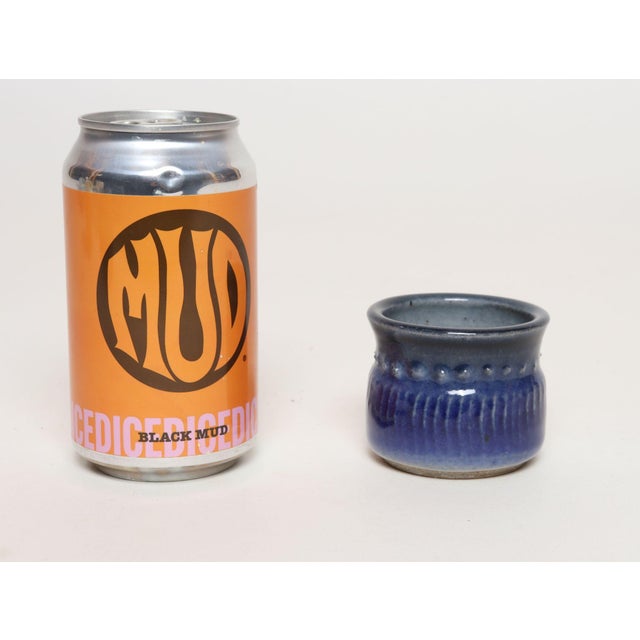 Blue Petite Vintage Cobalt Glazed Studio Stoneware Incised Vessel by Deanna Nichols For Sale - Image 8 of 11