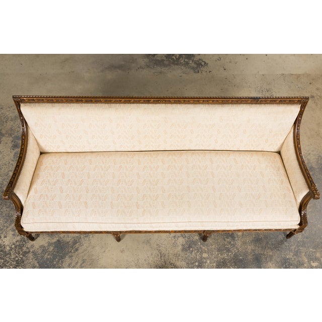 French Late 19th Century French Louis XVI Style Oak Canapé in Cream Jacquard For Sale - Image 3 of 18
