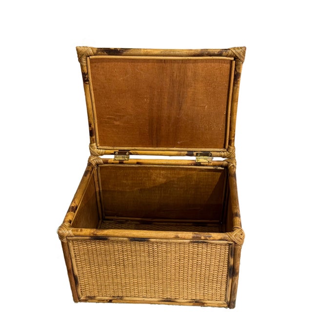 Vintage Tortoiseshell Bamboo and Rattan Storage Box For Sale - Image 11 of 14