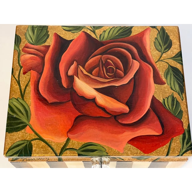 1970s Reduced-Handpainted Signed Art Deco Rose Treasure Box For Sale - Image 5 of 5