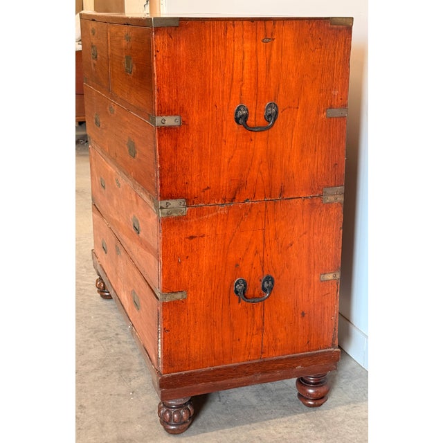 Antique 19th Century Anglo-Indian Two-Part Campaign Chest of Drawers W/ Brass Hardware For Sale - Image 12 of 18