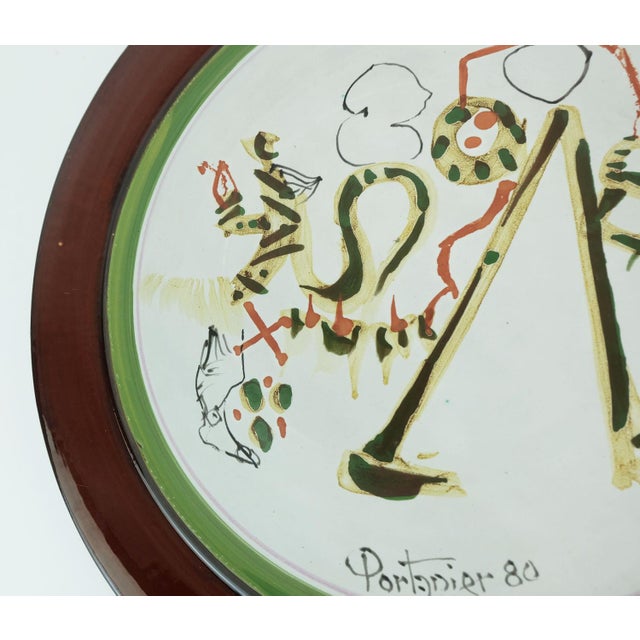 French Gilbert Portanier Ceramic Wall Plate Art Ceramic Signed Portanier 80 Vallauris, 1982 For Sale - Image 6 of 10
