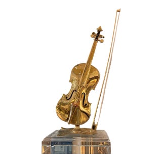 1960's Italian Polished Bronze Violin Sculpture on Acrylic Base. For Sale