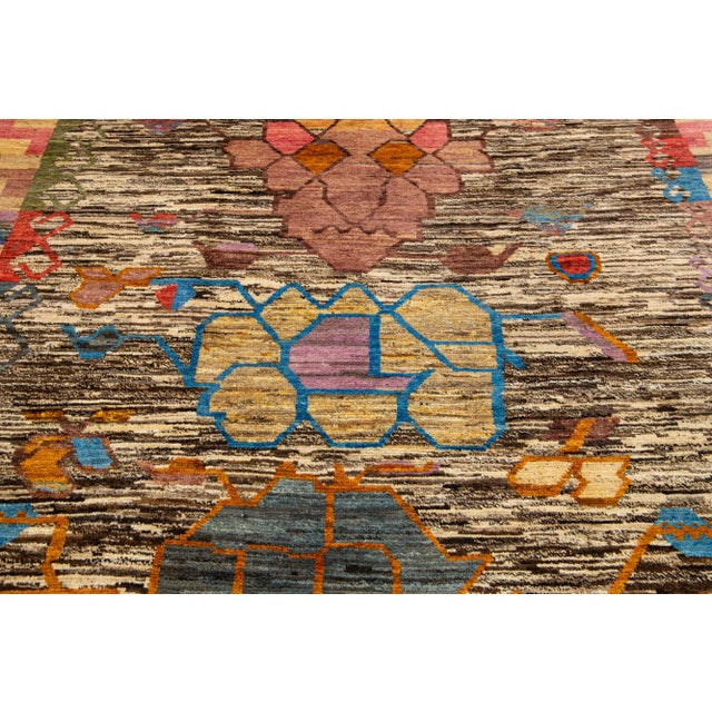 Textile Tribal Contemporary Moroccan Style Handmade Wool Rug in Beige & Brown For Sale - Image 7 of 9